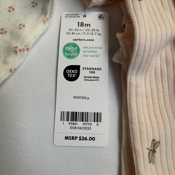 Carter's Bodysuits & Leggings 3 Piece Set Baby Girl 18M Pink Cream - Picture 6 of 8